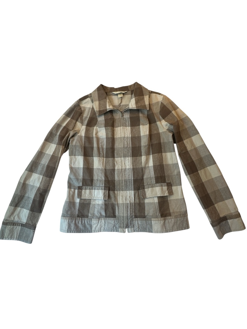 Christopher & Banks Brown and Cream Plaid Zip-Front Jacket / Shirt‎